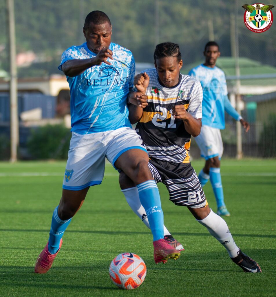 A midfield battle between the players