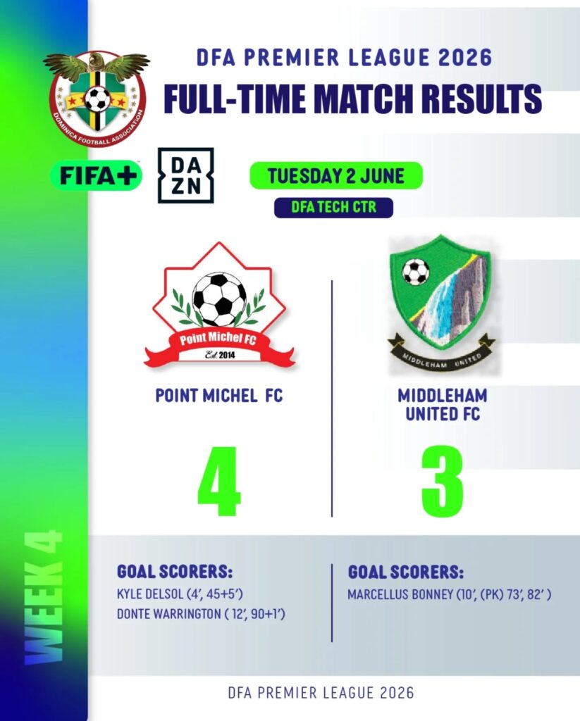 Week 4 result: Pointe Michel 4 - 3 Middleham United FC