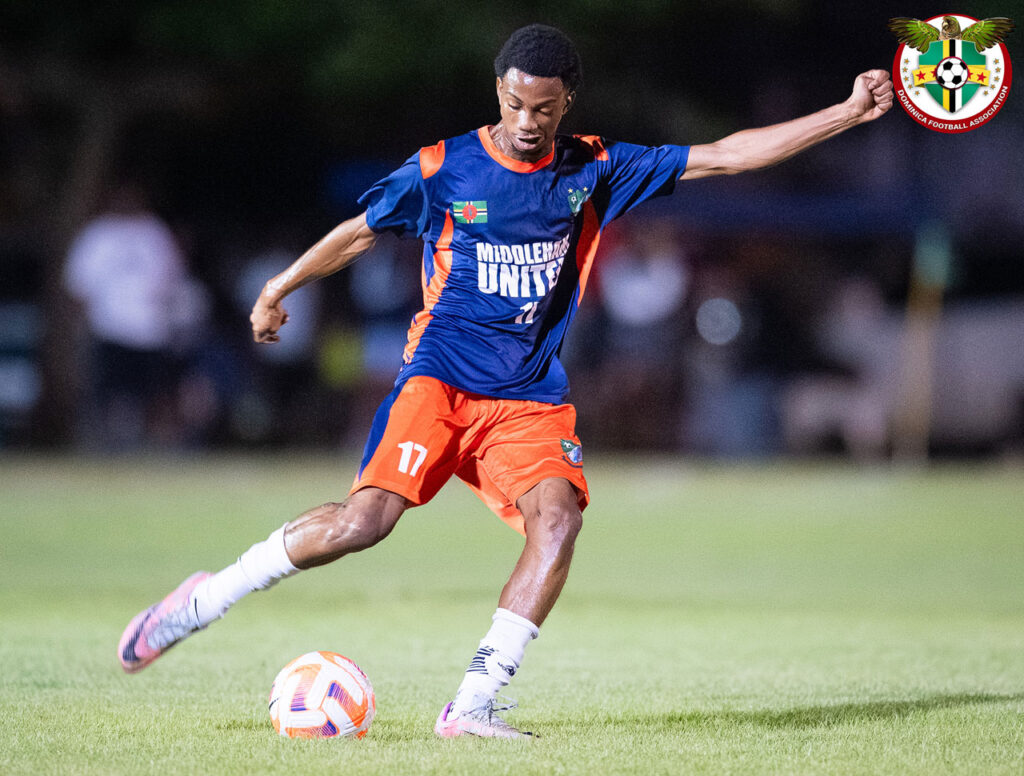 Middleham United FC player Ajani Richards performing a long pass