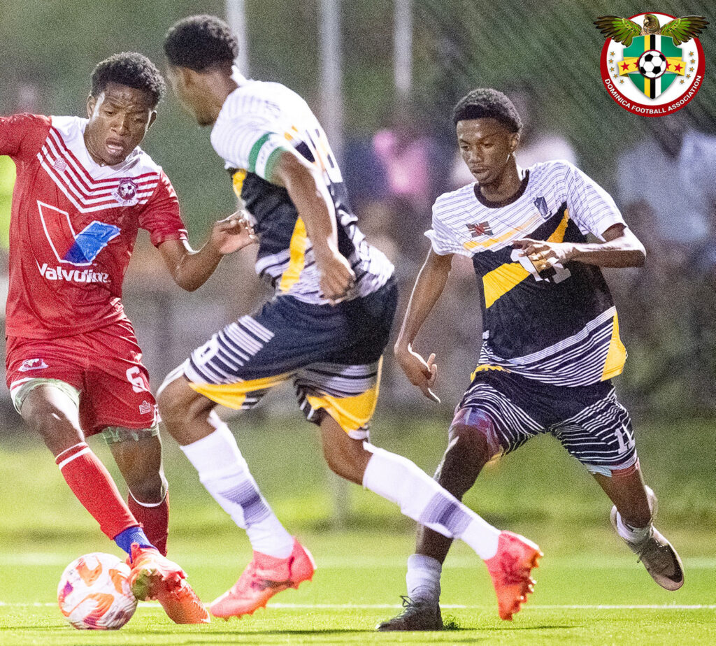Middleham United FC defense closing down a We United FC player