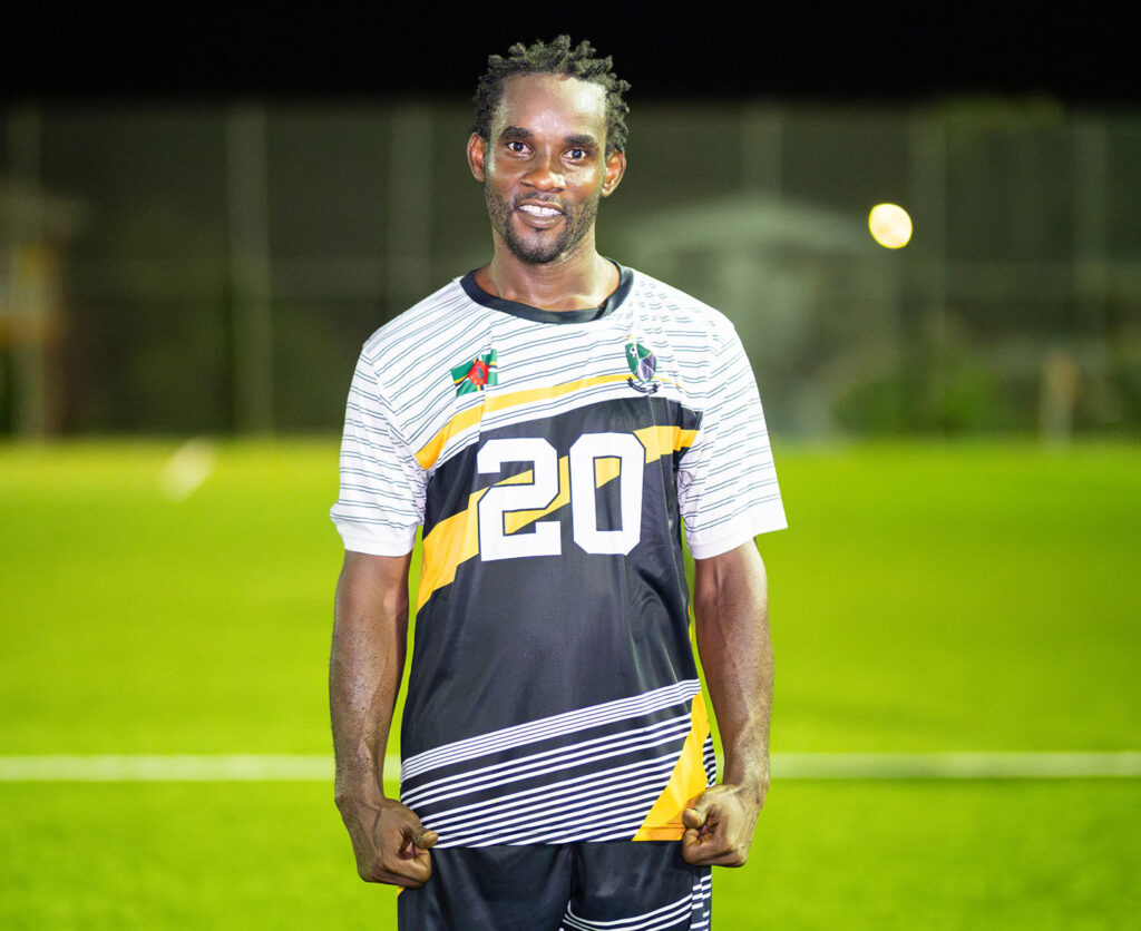 Middleham United FC player Curtley Augustine posing for the Man of the Match photo